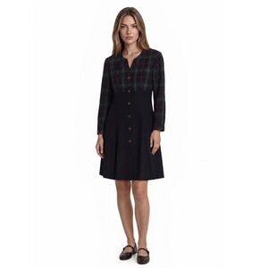 Kasper for ASL Dress Women's Size 12 Black Green Plaid Button Front Vintage